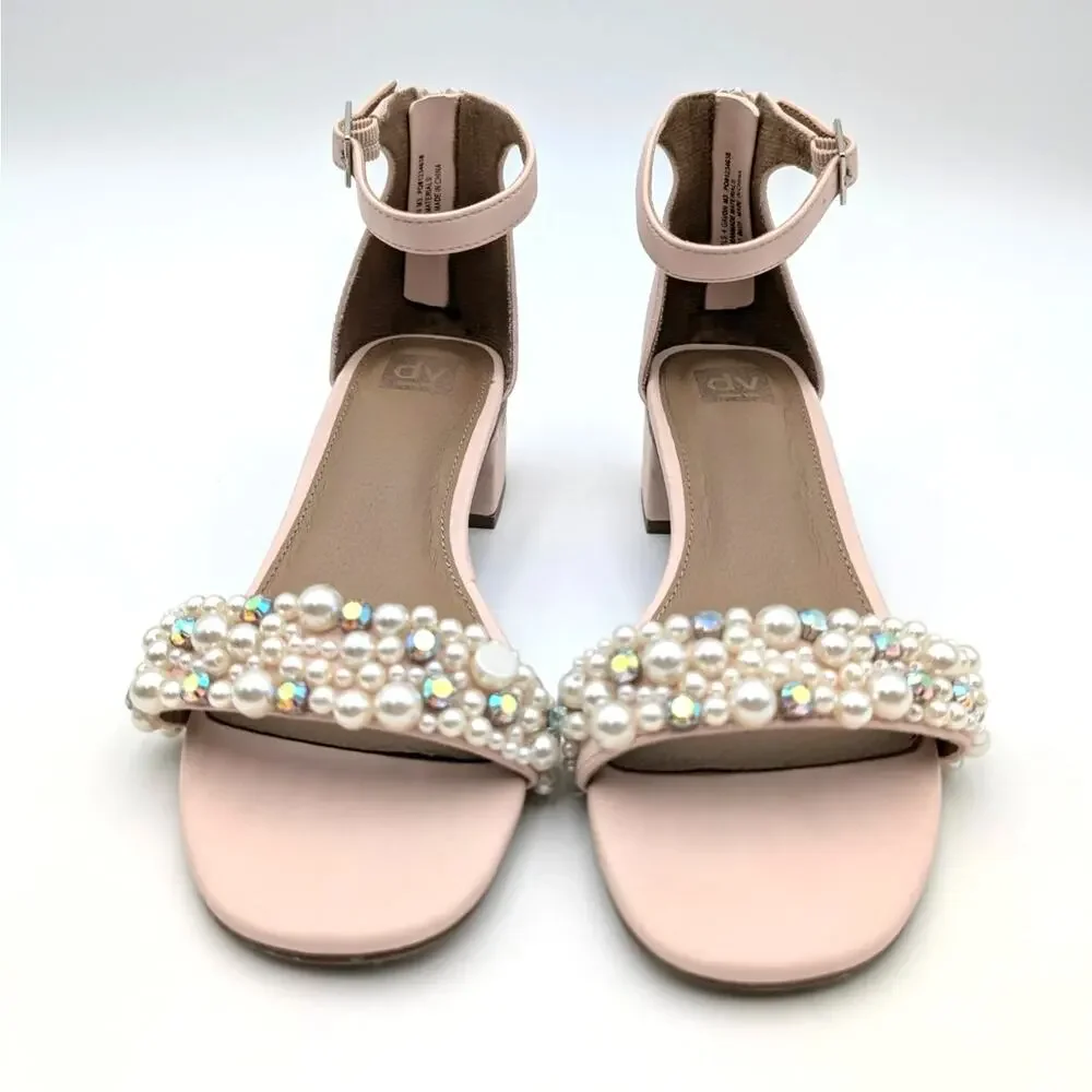 DV by Dolce Vita Gavon Block Heel Sandals Back Zip Girls' Blush Size US4